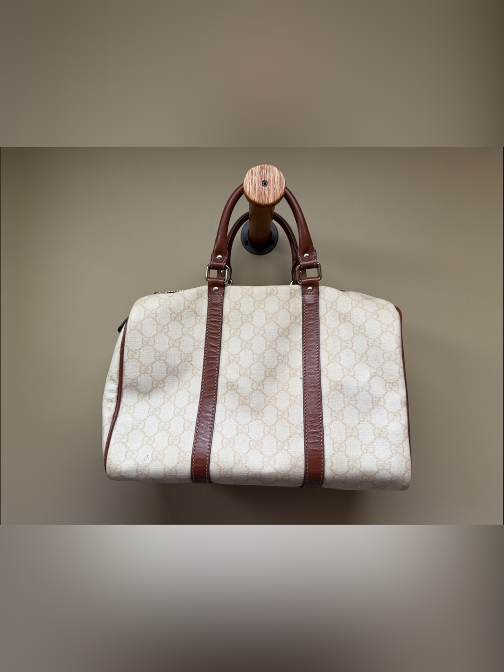 Gucci Beige & Brown Monogram Canvas Duffel - Picture 2 of 6